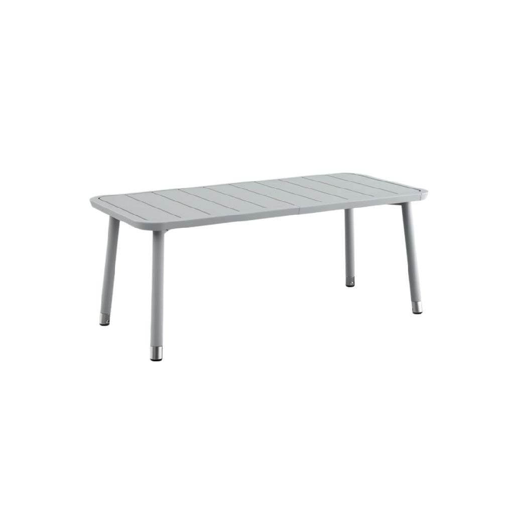 Stół ogrodowy z aluminiowym stelażem w kolorze szarym.