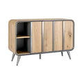 Stylowa komoda z drewna i metalu – nowoczesny design.